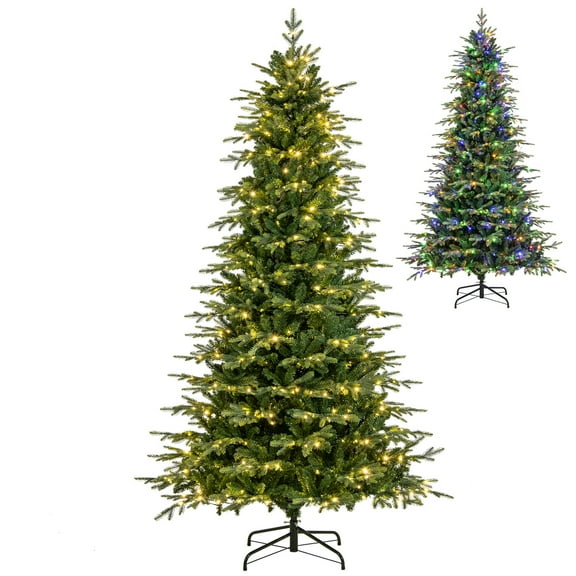 Topbuy 9 FT Pre-lit Artificial Christmas Tree Hinged Xmas Tree with 1770 Branch Tips 560 Multicolored & Warm White LED Lights