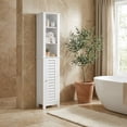 thumbnail image 3 of Tall White Bathroom Storage Cabinet with Open Shelves and Vented Door, Slim Linen Cabinet for Compact Bathroom Organization, Santorin Collection, 3 of 9