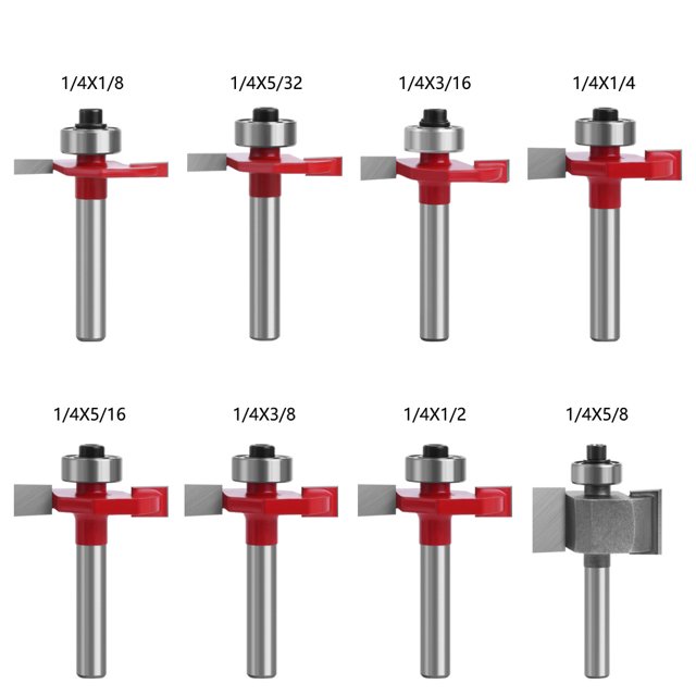 8-Piece Export-Grade Woodworking Router Bit Set: 1/4 Inch Shank T-Shape Roller Ball Cutters for Edge Trimming & Slotting, Universal Fit for Most Woodworking Machines, Durable Zhejiang-Made Tools with