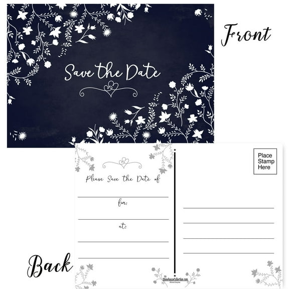 White Floral Save The Date Postcards - Set of 40 Postcards
