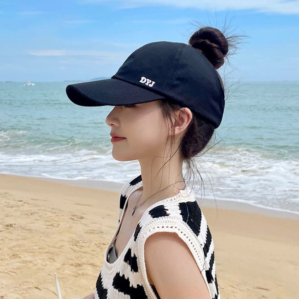 Sombrero de sol de verano para mujer, sombrero de sol de moda para viajeros, sombrero de sol con parte superior vacía, se pueden atar bolas, gorra con visera plegable
