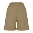 thumbnail image 4 of Horkkom Linen Shorts for Women Summer Elastic Waist Bermuda Shorts Casual Solid Color Button Beach Pants with Pockets Brown S, 4 of 5