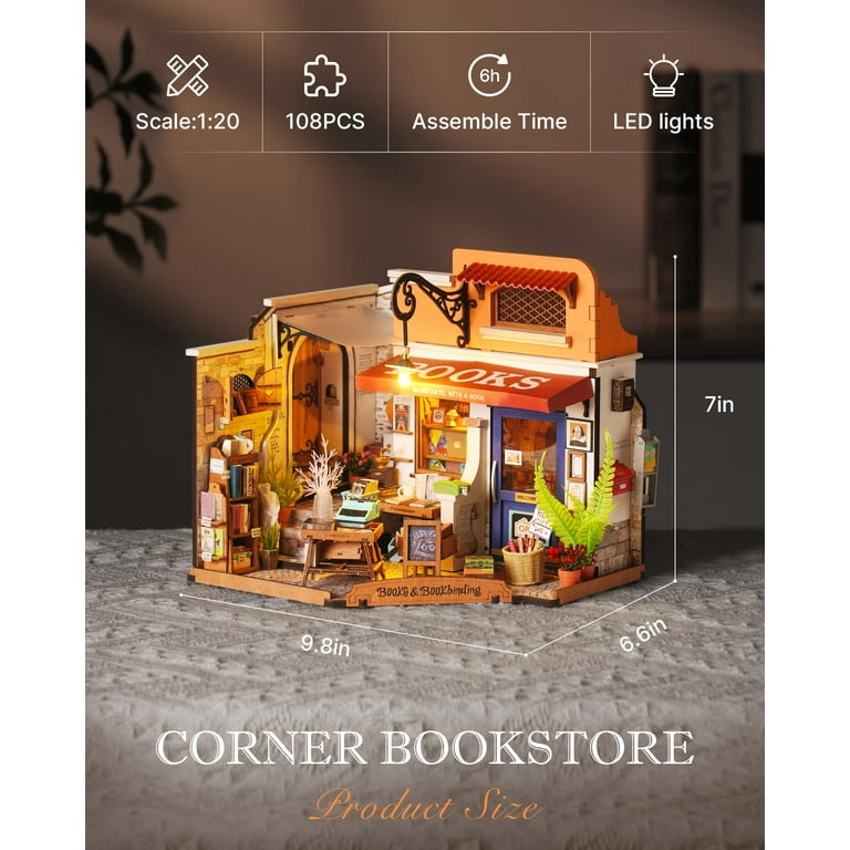 KBIBCK DIY Book Nook Kit DIY tuinhuis miniatuur 3D puzzel boekensteunen van hout DIY miniatuur huis met LED-verlichting poppenhuizen miniatuur huis kit modelbouwsets voor volwassenen om te bouwen