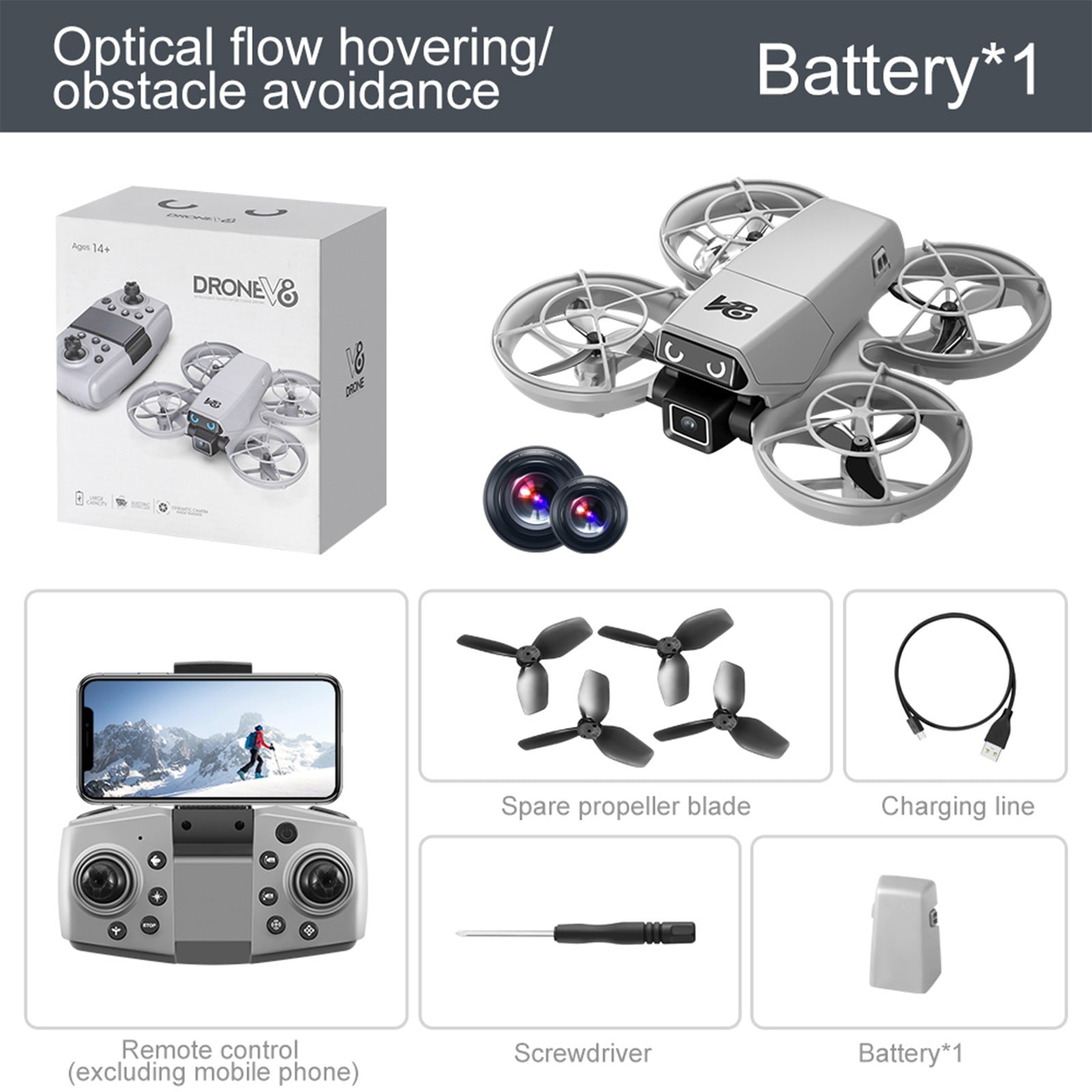 Drone with ESC Camera And Cool Light, 360°stunt roll, One Click Takeoff And Landing,Altitude Hold Headless Mode, Gifts for Children And Adults