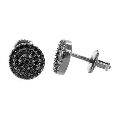 Round Black Mens Earrings Back Simulated Diamond Womens