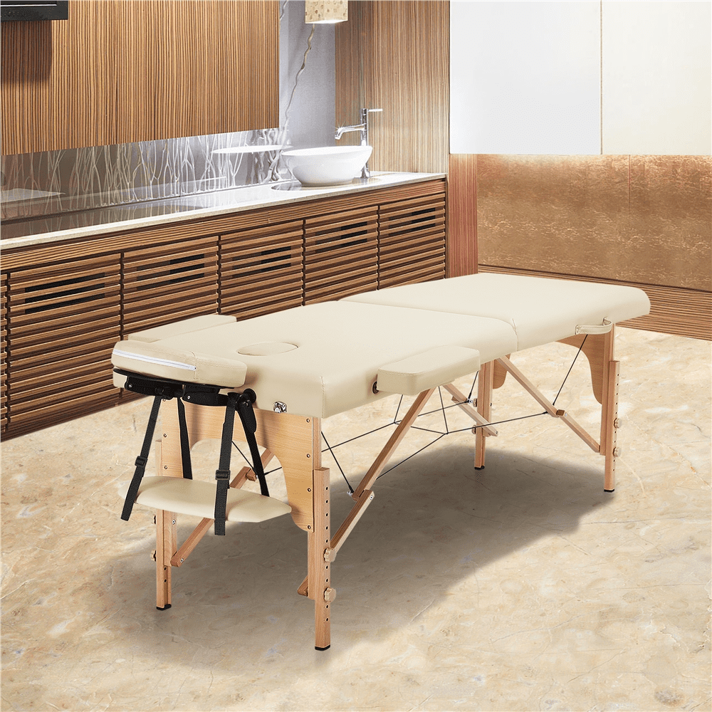 Renwick Adjustable Massage Table with Headrest and Armrest, Cream