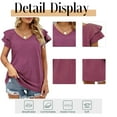 thumbnail image 6 of Mengpipi Womens Tops Summer Double Ruffle Short Sleeve V-Neck Casual Blouses, White Blue-3XL(US 24-26), 6 of 8