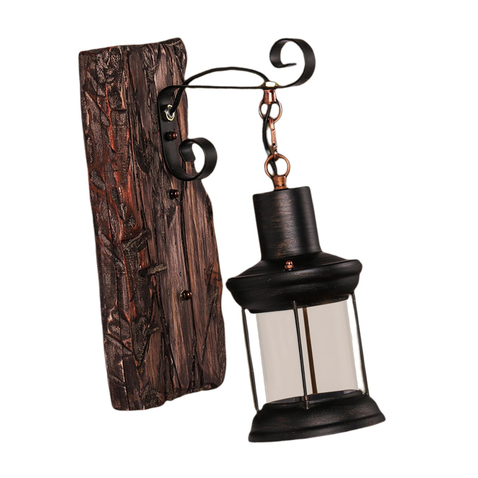Antique Style Industrial Wood Wall Sconce Light E27 Solid Wood Base Decorate Rustic Lantern Metal Art Corridor