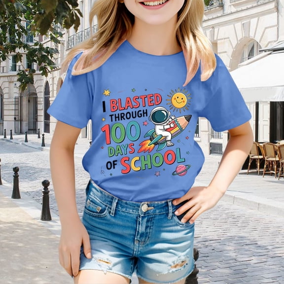 Gzbliryd White T Shirts Graphic Crewneck Casual Printed Tee Funny Graphic Print Tees Tops for Girls Girl Summer Clothes (Navy,10-11 Years)