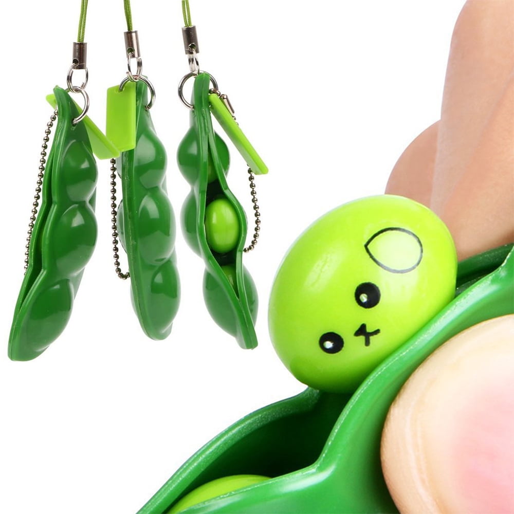 Squeezy Soy Bean Pea Pod  Stress Relief Toy Keyrings Anti-Anxiety Fidget Autism 