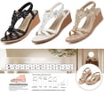 thumbnail image 5 of SHIBEVER Wedge Sandal for Women Summer Casual Boho Sandals Flower Rhinestone Cute Beach Sandals Elastic Ankle Strap Platform Sandal Shoes Apricot, 5 of 6