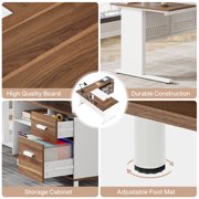 Tribesigns 63 Inch Executive Desk with File Cabinet, L Shaped Computer Desk with Drawers and Storage Shelves, Large Office Desk Business Furniture Desk Workstation for Home Office, Walnut and White