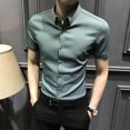 thumbnail image 3 of Camisas y blusas musculosas para hombre, camisetas negras a rayas de manga corta para hombre con cuello, estéticas, normales, elegantes, de algodón y seda, 3 of 5