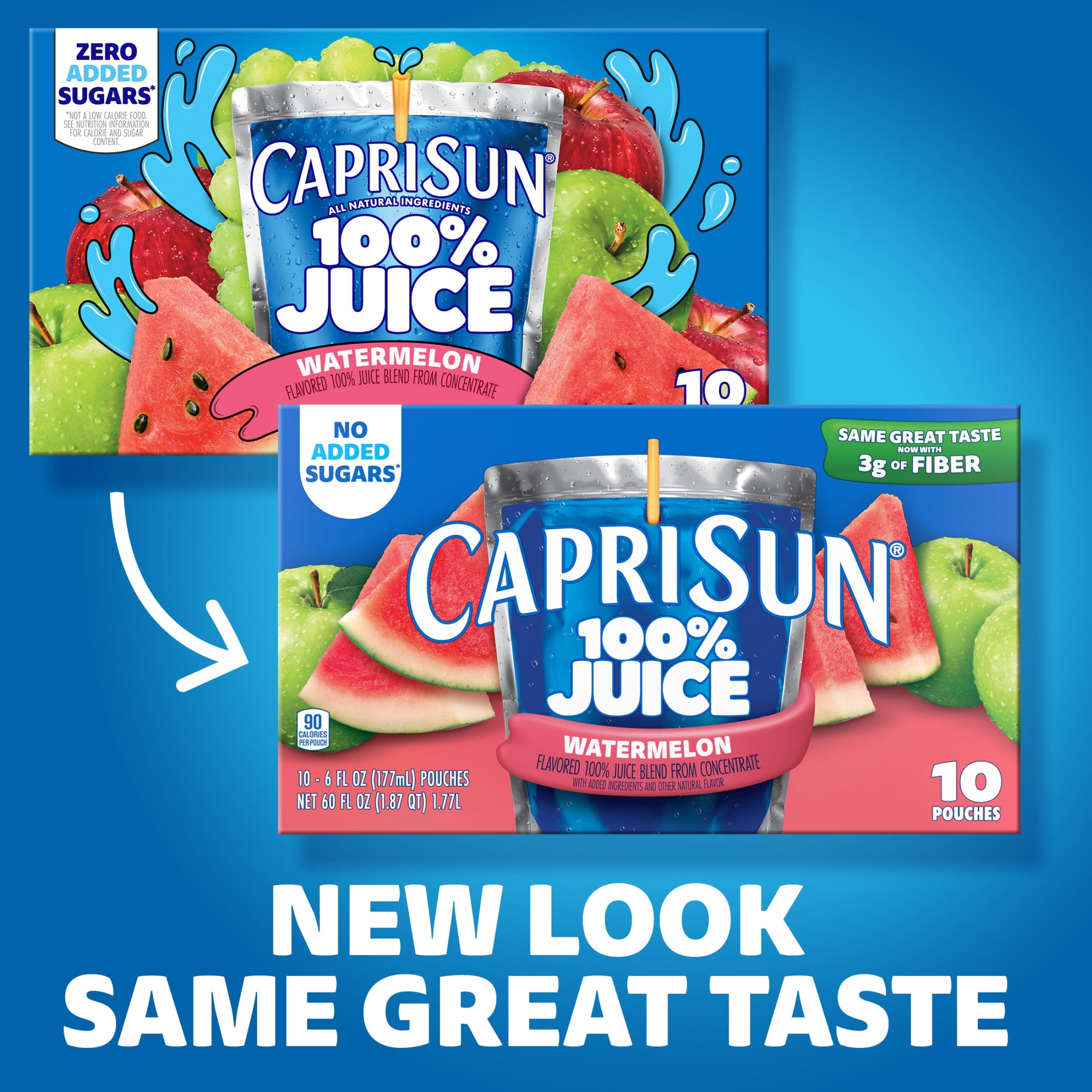 (4 pack) Capri Sun 100% Juice Drink Blend from Concentrate Juice Boxes, 10 Pouches, for School Lunches and On-the-Go Hydration, Watermelon with Added Ingredients and other Natural Flavor, 6 oz