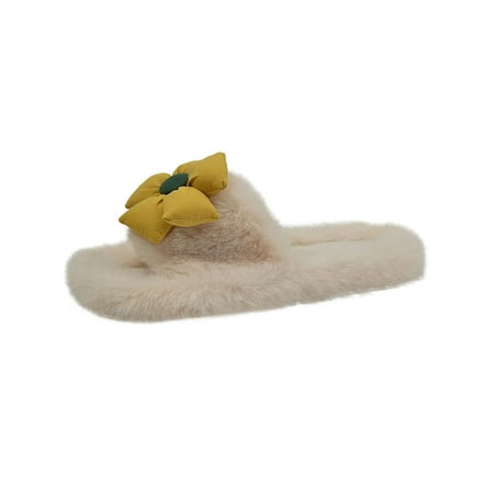 

Colisha Womens Flower Open Toe House Shoe Bedroom Breathable Warm Slipper Winter Flat White 5.5