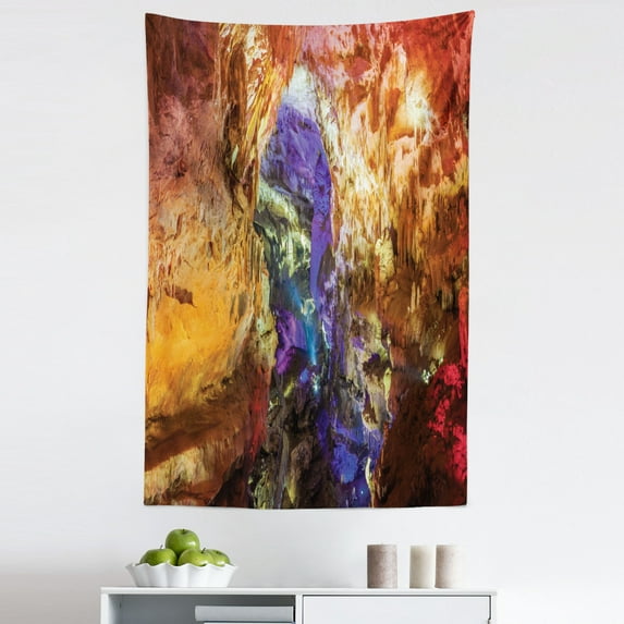 Colorful Tapestry, Inside View of Prometheus Cave in States Dark Karst Underground Myst Nature, Fabric Wall Hanging Decor for Bedroom Living Room Dorm, 5 Sizes, Multicolor, by Ambesonne