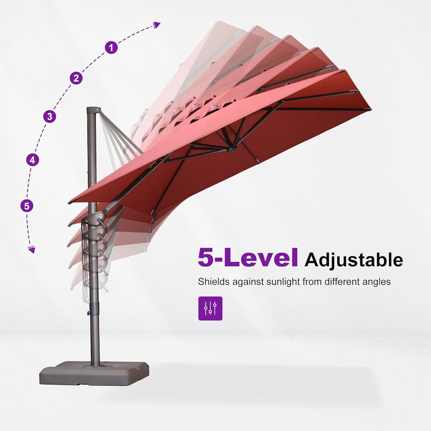 PURPLE LEAF OUTDOOR 8' X 8' Cantilever Patio Umbrella Antique Bronze Square Umbrella with 360° Rotation and Aluminum Offset Hanging Outdoor Umbrella for Pool Garden Backyard Deck, Brick Red