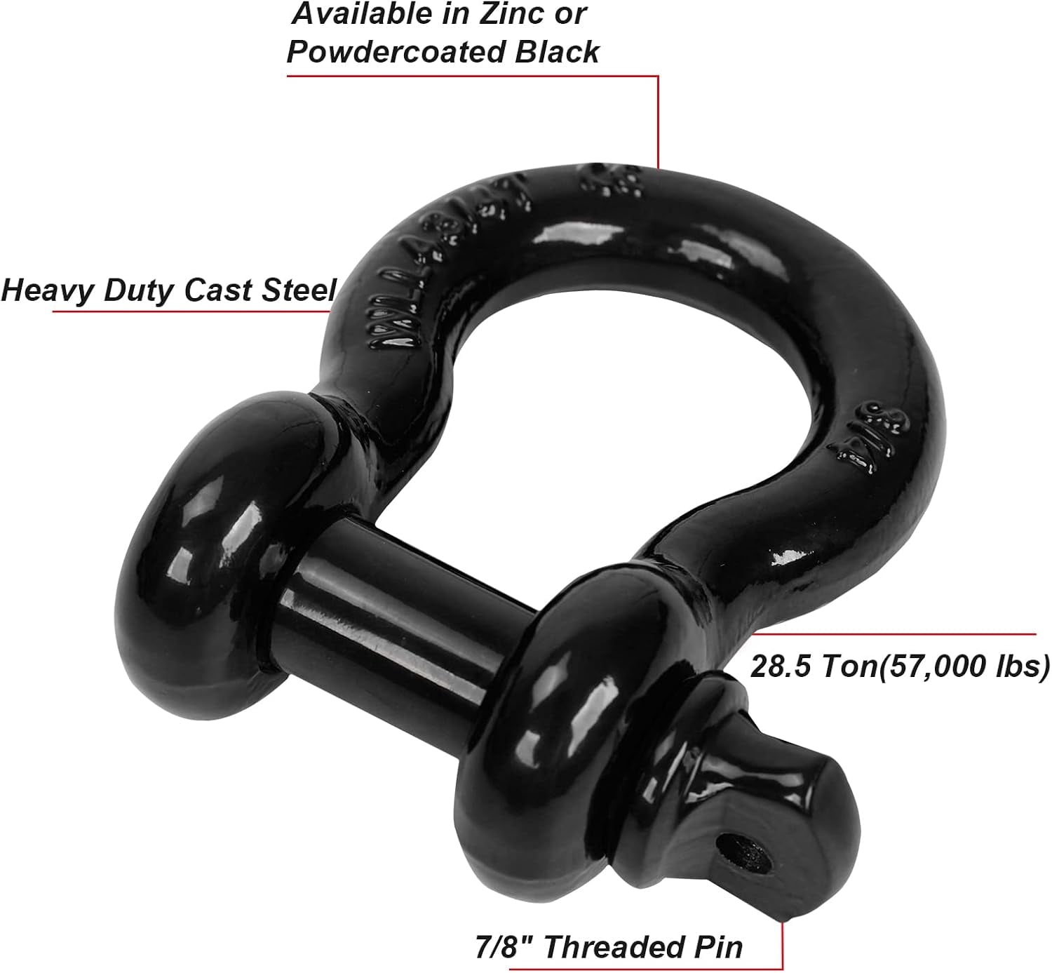 2PCS 3/4" D Ring Shackle With 7/8 Screw Pin Red Heavy Duty For Truck SUV ATV UTV