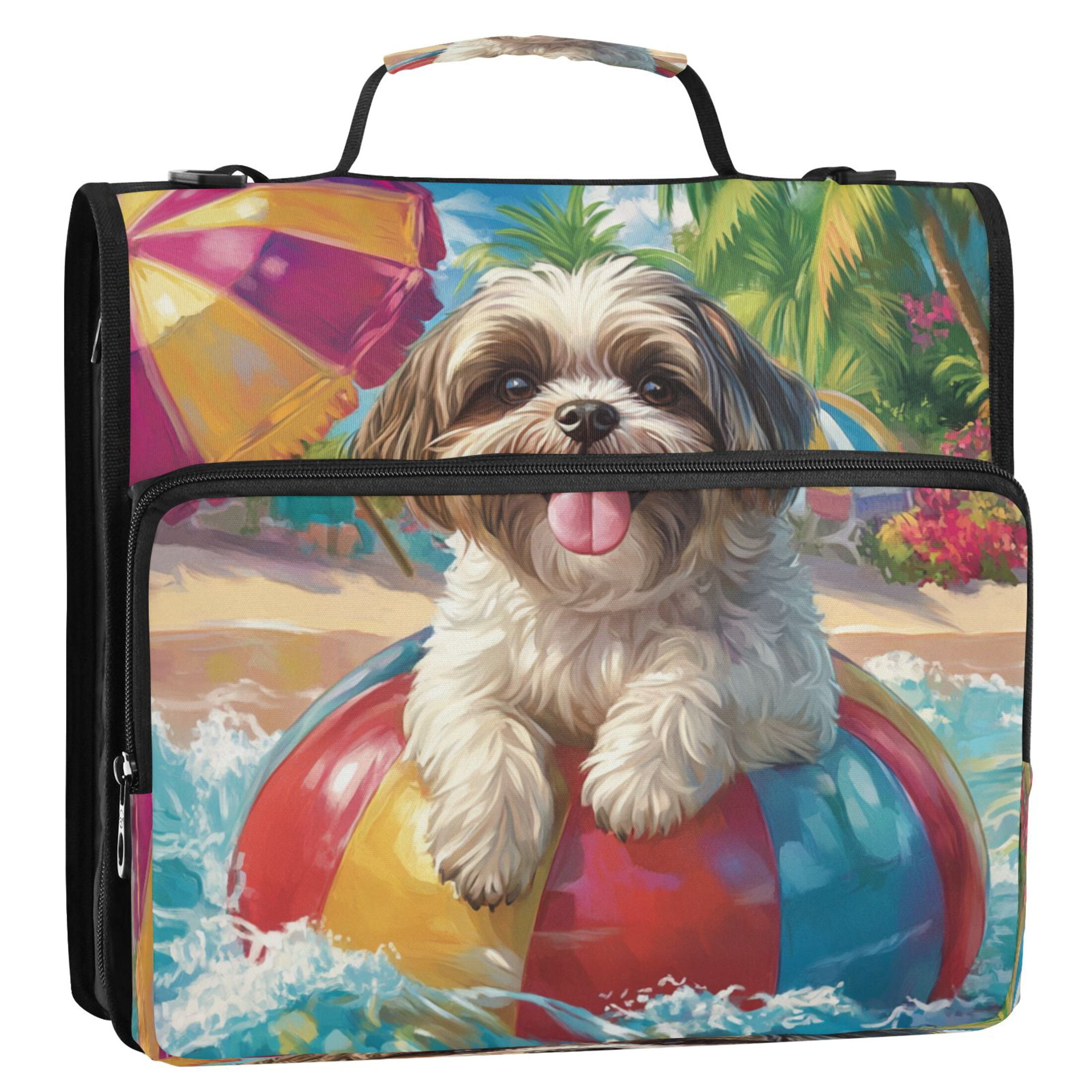 YAZAOO Zipper Binder trapper keeper Documents Organized Design Playful Poolside Pup Printed