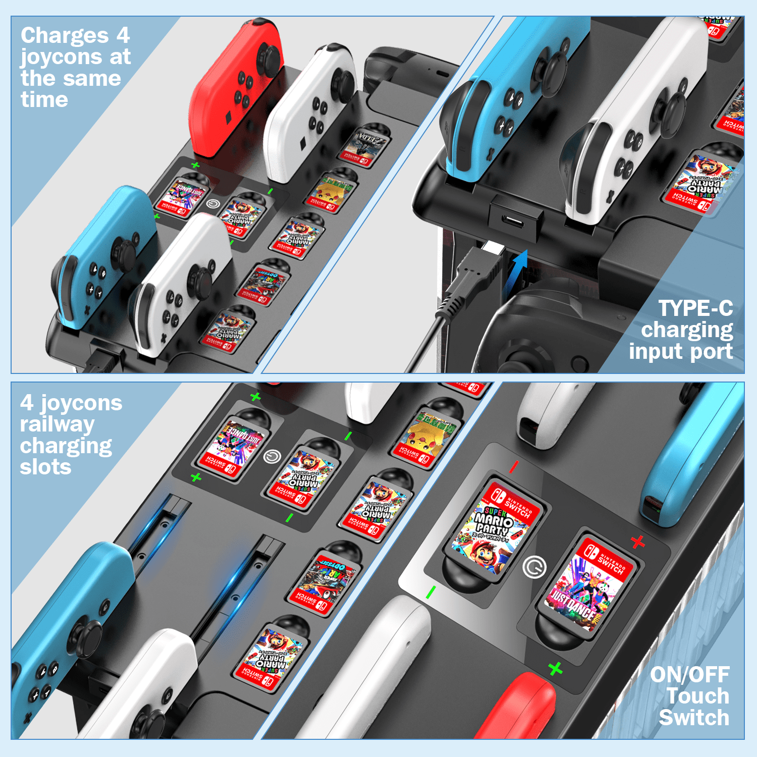 Switch Games Organizer Station with Controller Charger, Charging Dock for  Nintendo Switch & OLED Joycons, Kytok Switch Storage and Organizer for