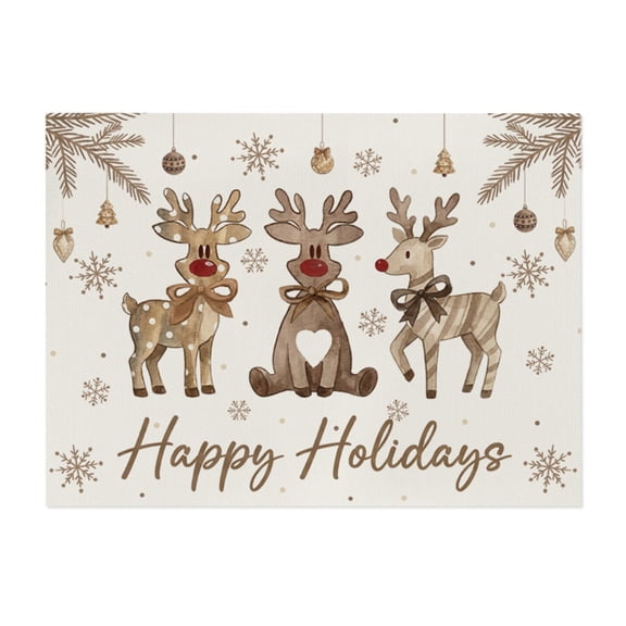 2026 Christmas Home Party Decoration Christmas Reindeer Linen Placemats Waterproof Heat Table Mats Holiday Dining Table Decor Christmas Celebration Party Supplies