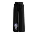 thumbnail image 5 of Cagogo Women's Floral Wide Leg High Waisted Trousers with Pockets Casual Vacation Ankle Pants Loose Elastic Waist Palazzo Summer Beach Travel Trousers, Black M, 5 of 7