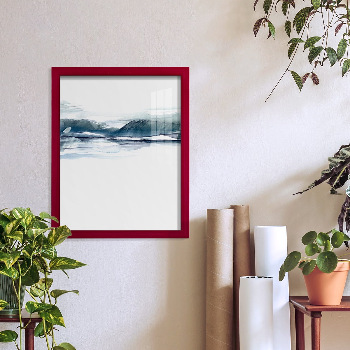 Stark Horizon I - Framed Print w/glass - Cherry Red