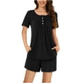 thumbnail image 2 of Blmnix Button Up Women Pajama Sets Sleepwear Sets Bamboo Pajamas Pants Black Wide-Leg Henley Short Sleeve Short Women's Sleepwear,L, 2 of 5