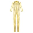 thumbnail image 4 of YONGHS Women's Shiny Holographic Unitard Zentai Jumpsuit Mock Neck Zipper Front Bodysuits Catsuits Gold XXL, 4 of 7