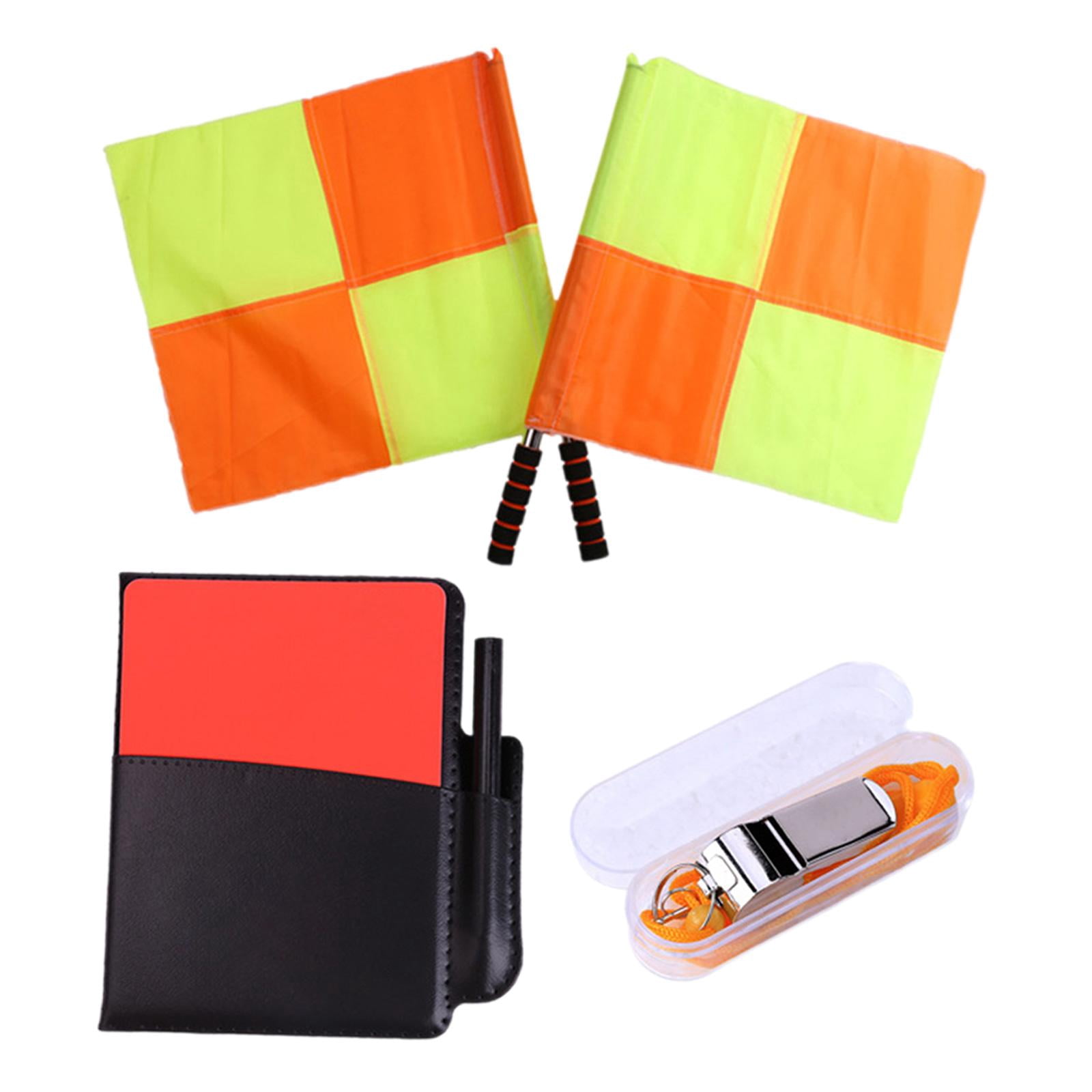 kesoto Soccer Referee Flag Set Football Linesman Flags Set Referee Whistle Red Yellow Cards Referee Tool Kit for Basketball Training