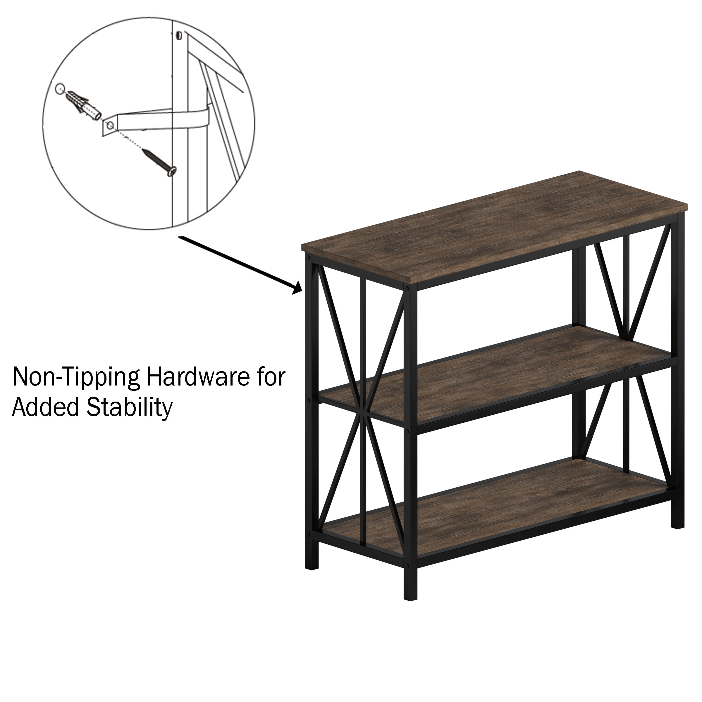 Lavish Home 3-Tier Bookshelf Set – Set of 2 Wooden Shelves, Brown Woodgrain
