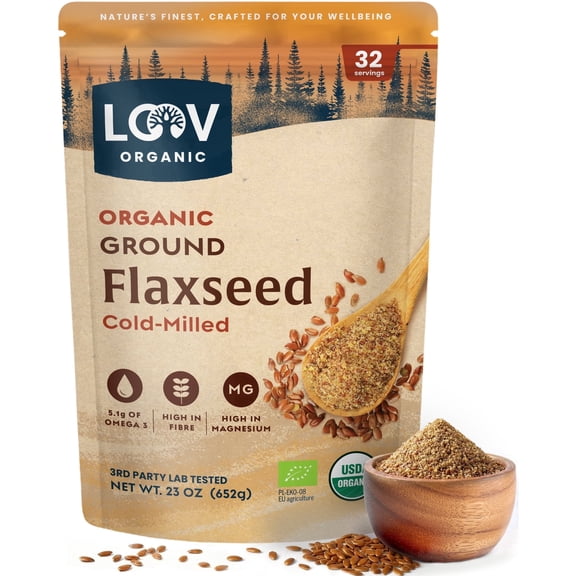 LOOV Organic Ground Flaxseed Powder, Cold-Milled, Finland Grown, 652 G