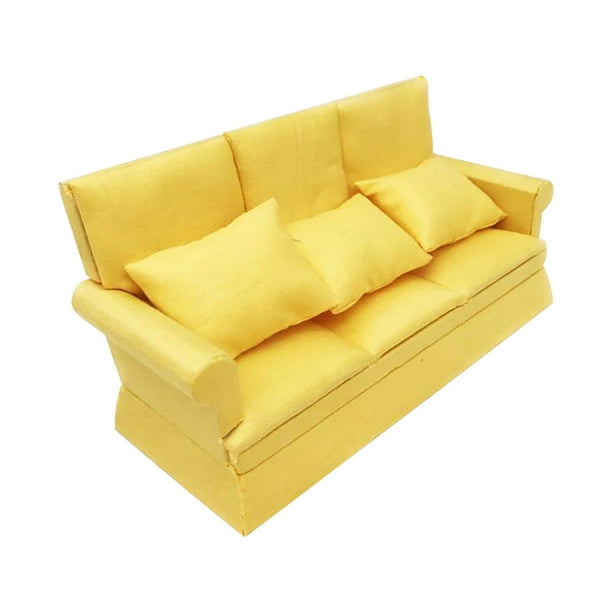 1:12 Mini casa de muñecas sala de estar cocina decoración sofá con tres almohadas Wmkox8yii fhajkh2356
