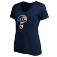 thumbnail image 2 of Women's Navy Philadelphia Phillies Logo Banner Wave V-Neck T-Shirt, 2 of 3