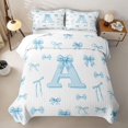 thumbnail image 2 of meiyoeat Bow Letter A Twin Quilt Set for Girls, Gingham Ribbon Twin Coverlet Set for Bedroom, Blue, 2pcs, 2 of 7