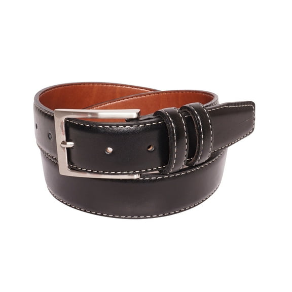 YRI Belts Men's Black Classic Leather Dress Belt with Double Keeper (Made in USA)