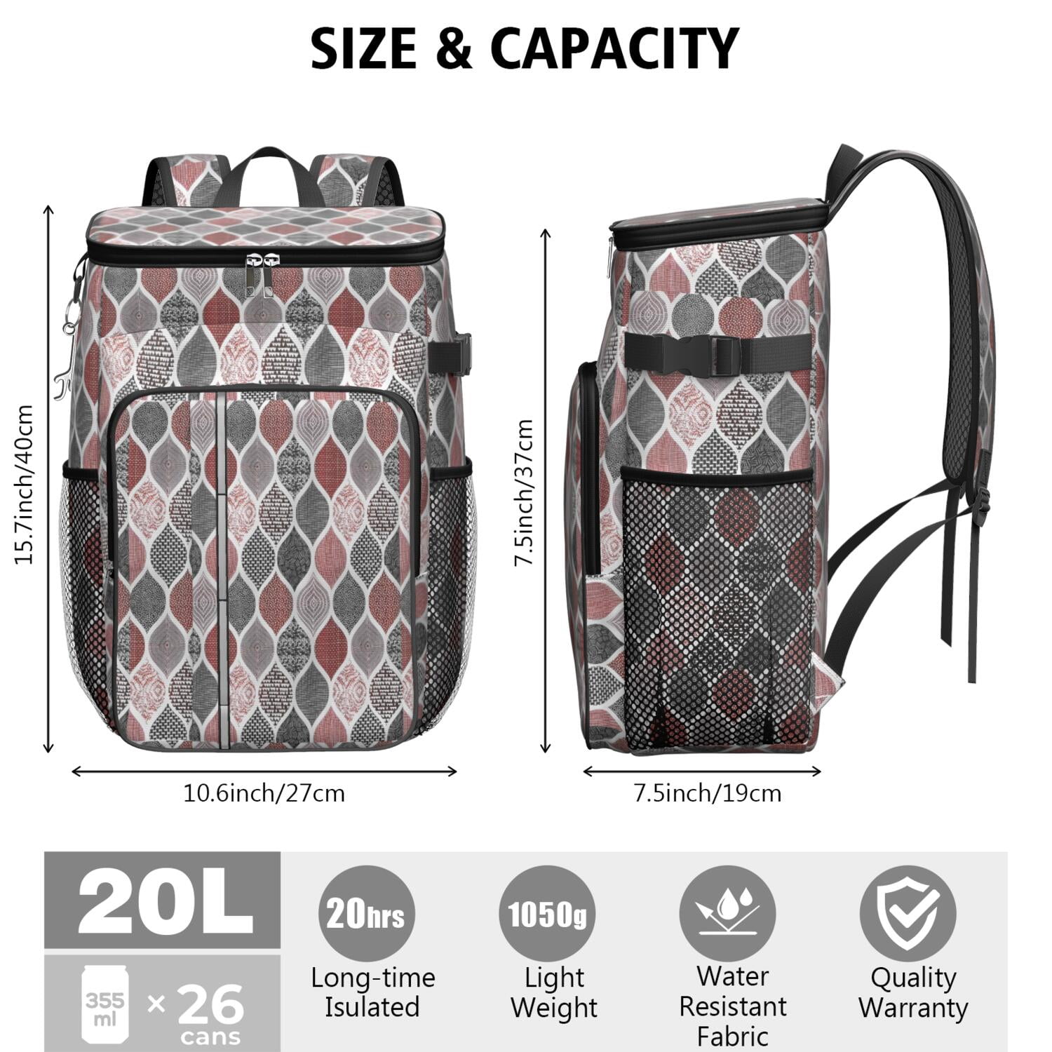 Travel Cooler Bag - Boho Bohemia Flower Camping Beer Cooler Backpack with Bottle Opener- Waterproof Insulated Picnic Backpacks - Cooler Bag for Beach