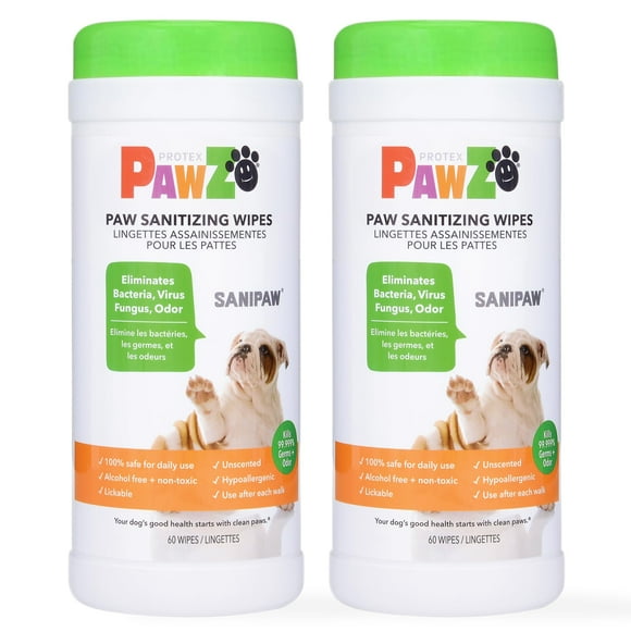 Toallitas para patas de perro Protex PawZ SaniPaw, eliminadoras de olores (120)