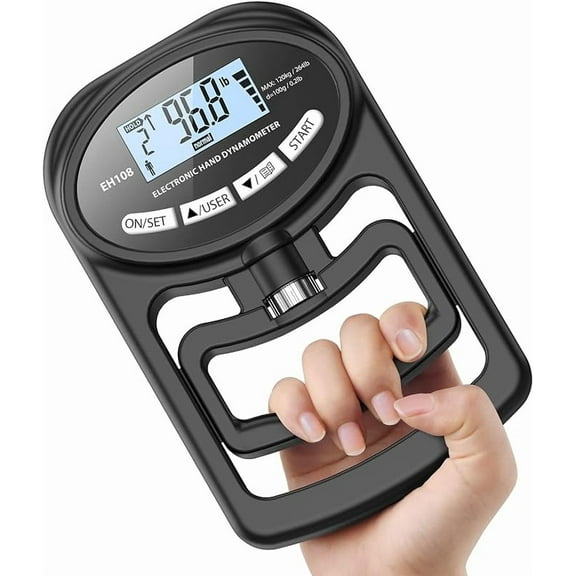 Hand Dynamometer Grip Strength Trainer - Electronic Hand Grip Strength Tester Grip Strengthener Hand Exerciser Meter Digital Hand Grip Training Gauge 265 Lbs / 120 Kgs for Sport Home School Use