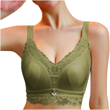 LLYWEY No Padding Bras for Women on Sale Wirefree Tshirt Bras Women Ladies Balconette Bra Style-1087 Women s Plus Pullover Bra Feature Adult Female Bralette Sports Bras Green 44B
