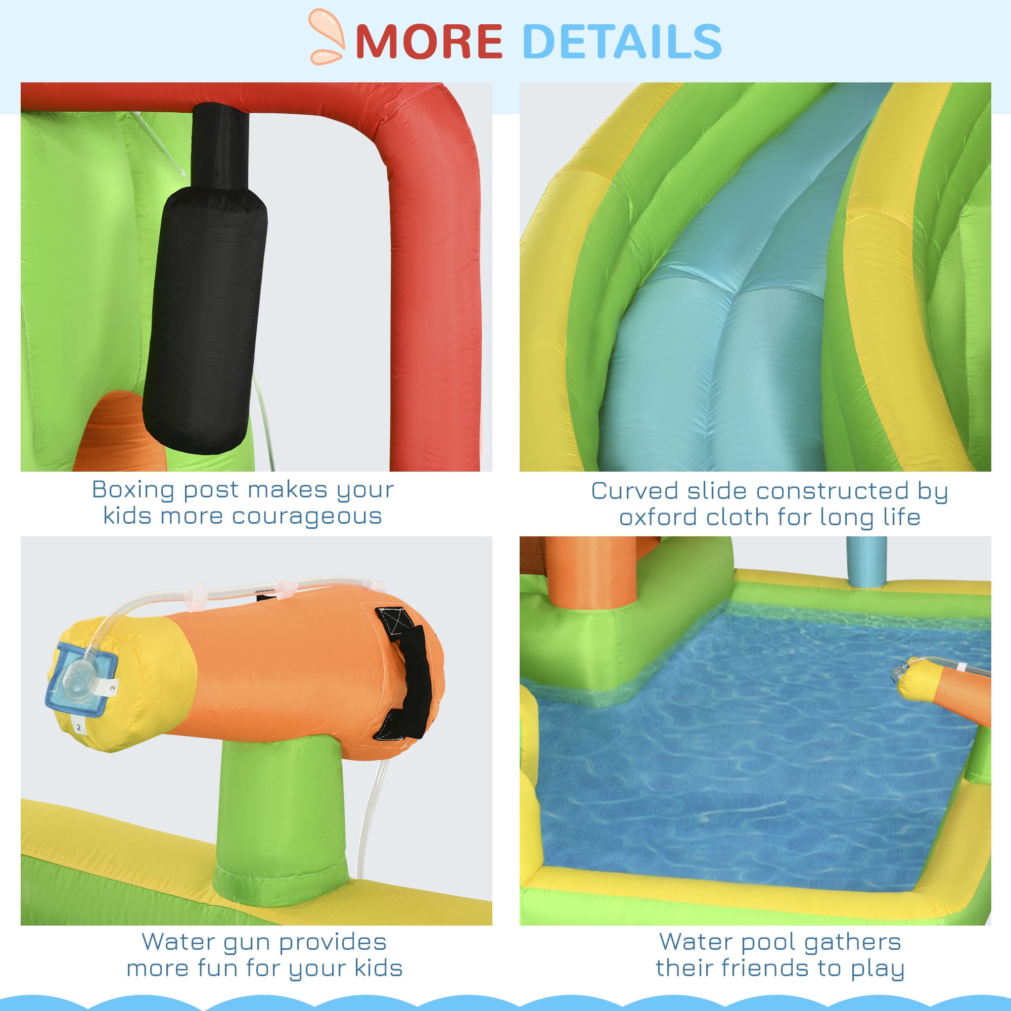 Outsunny 7-in-1 Inflatable Water Slide, Kids Castle Bounce House Includes Slide, trampoline, Pool, Water Cannon, Ball-target, Boxing Post, Tunnel with Carry Bag, Repair Patches, 750W Air Blower