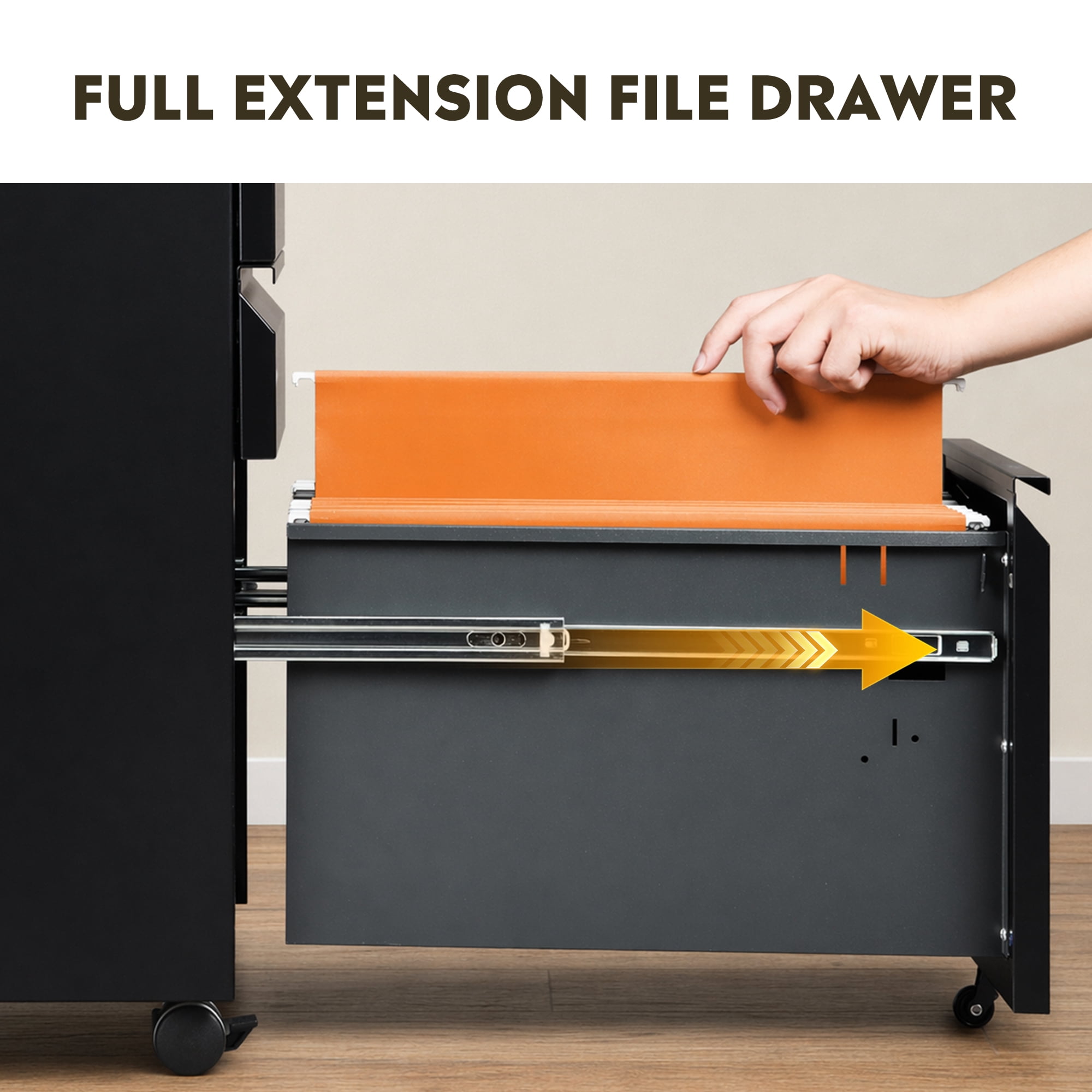 GALAXHERO 3 Drawer Metal File Cabinet with Lock(No Assembly), Mobile Printer Cabinet & Small Under Desk Filing Cabinet for Home Office, Fits Legal/Letter/A4, Black