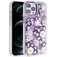 thumbnail image 2 of For Apple iPhone 12 Pro Max Case, Fashion Daisy Floral Series, Full 3D Bling Crystal Diamonds Sparkling Rhinestone Glitter Hybrid Design Phone Cover (Purple), 2 of 9