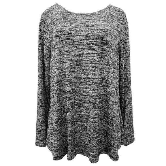 Womens Plus Black and Grey Heathered Long Sleeve Lightweight Sweater Top 0X
