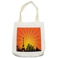 thumbnail image 1 of Eiffel Tower Tote Bag, City Skyline with Tangerine Tones Sunburst Effect, Cloth Linen Reusable Bag for Shopping Books Beach and More, 16.5" X 14", Cream, by Ambesonne, 1 of 2