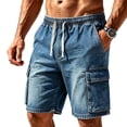 thumbnail image 2 of LEKWK Beach Cargo Shorts for Men Casual Summer Swim Trunks Quick Dry Lightweight Boardshorts Elastic Waist Drawstring Multi-Pocket Outdoor Vacation Activewear Dark Blue XXS, 2 of 6