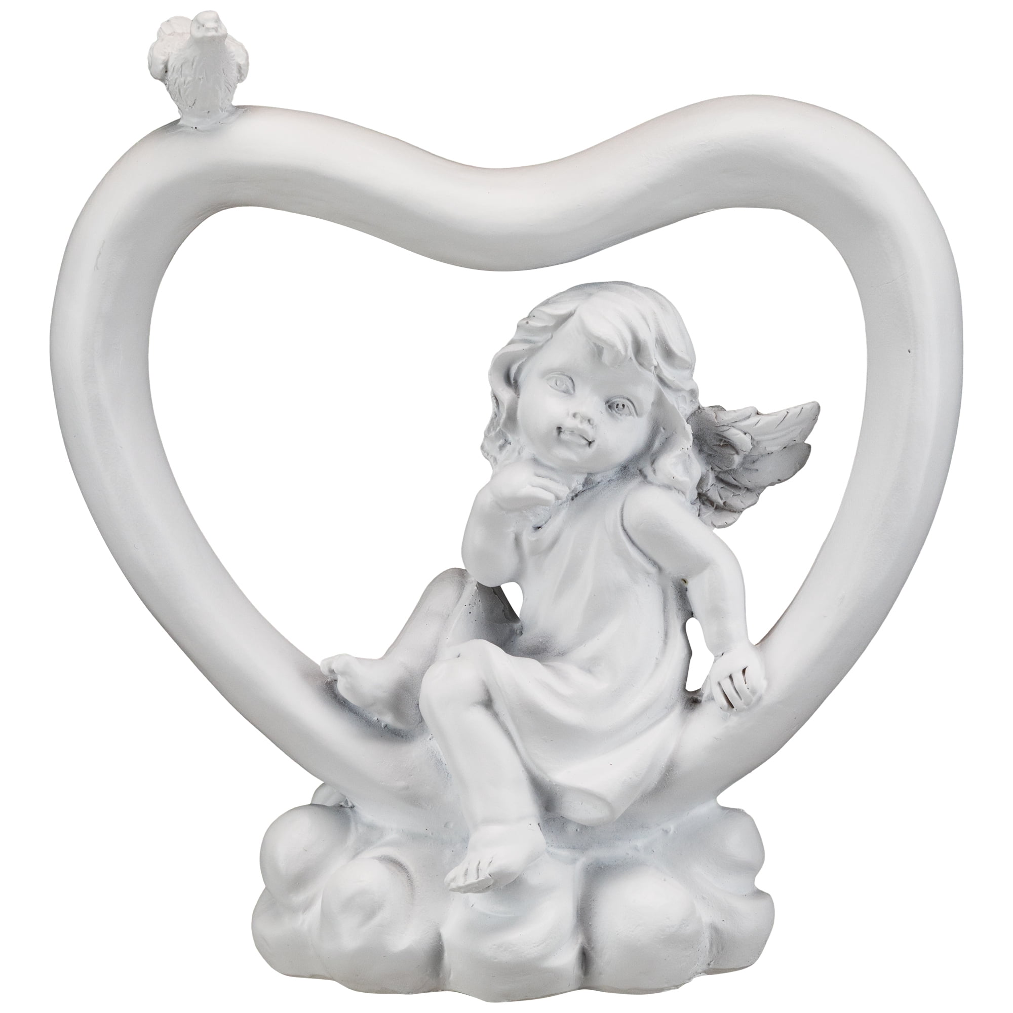 Northlight Cherub Heart with Bird Decoration - 7" - White