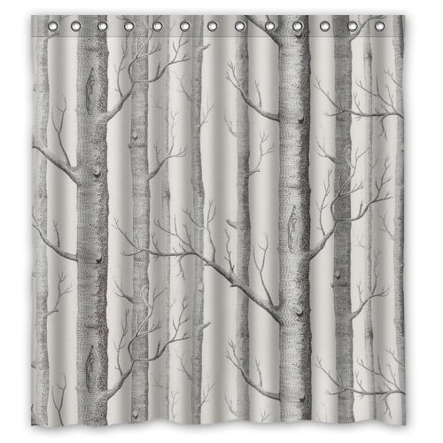 Greendecor Birch Tree Waterproof Shower Curtain Set With Hooks Bathroom Accessories Size 66x72 Inches Com Greendecor Birch Tree Waterproof Shower, Birch Tree Fabric Shower Curtain