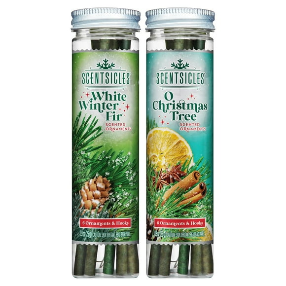 Adornos navideños perfumados Scentsicles, paquete de 2 unidades, abeto blanco de invierno y árbol de Navidad