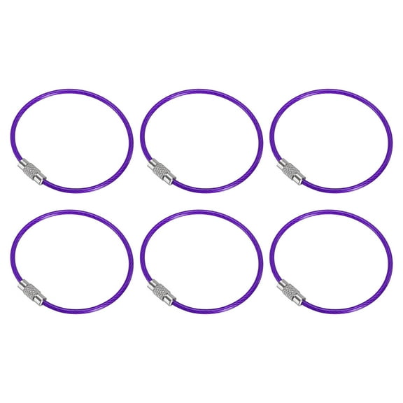Uxcell 5.9" Length Wire Keychain Cable, 6 Pack Stainless Steel 2mm Key Ring Loop for Outdoor Hiking Sport, Purple